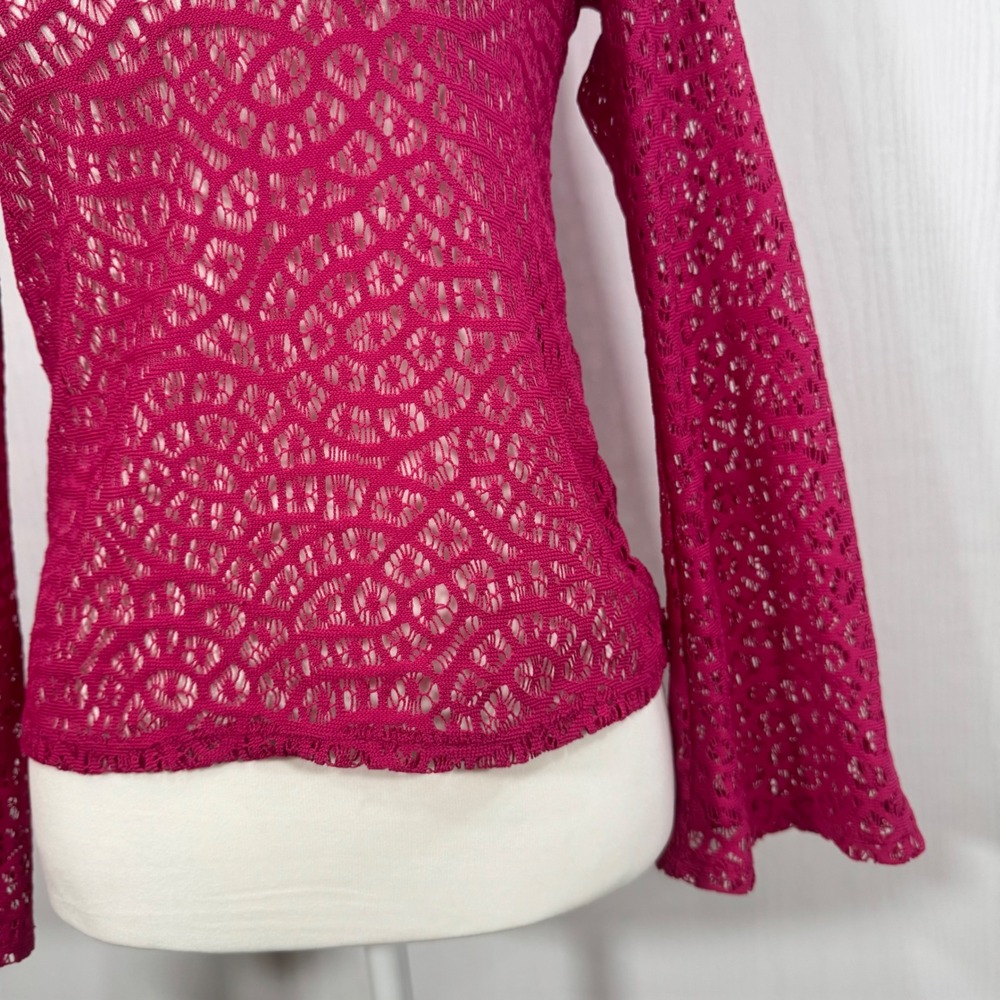 Hollister Boho Y2K Women Crochet Knit Top Bell‎ Sleeve Deep V Neck Sweater Sz XS - Picture 6 of 12